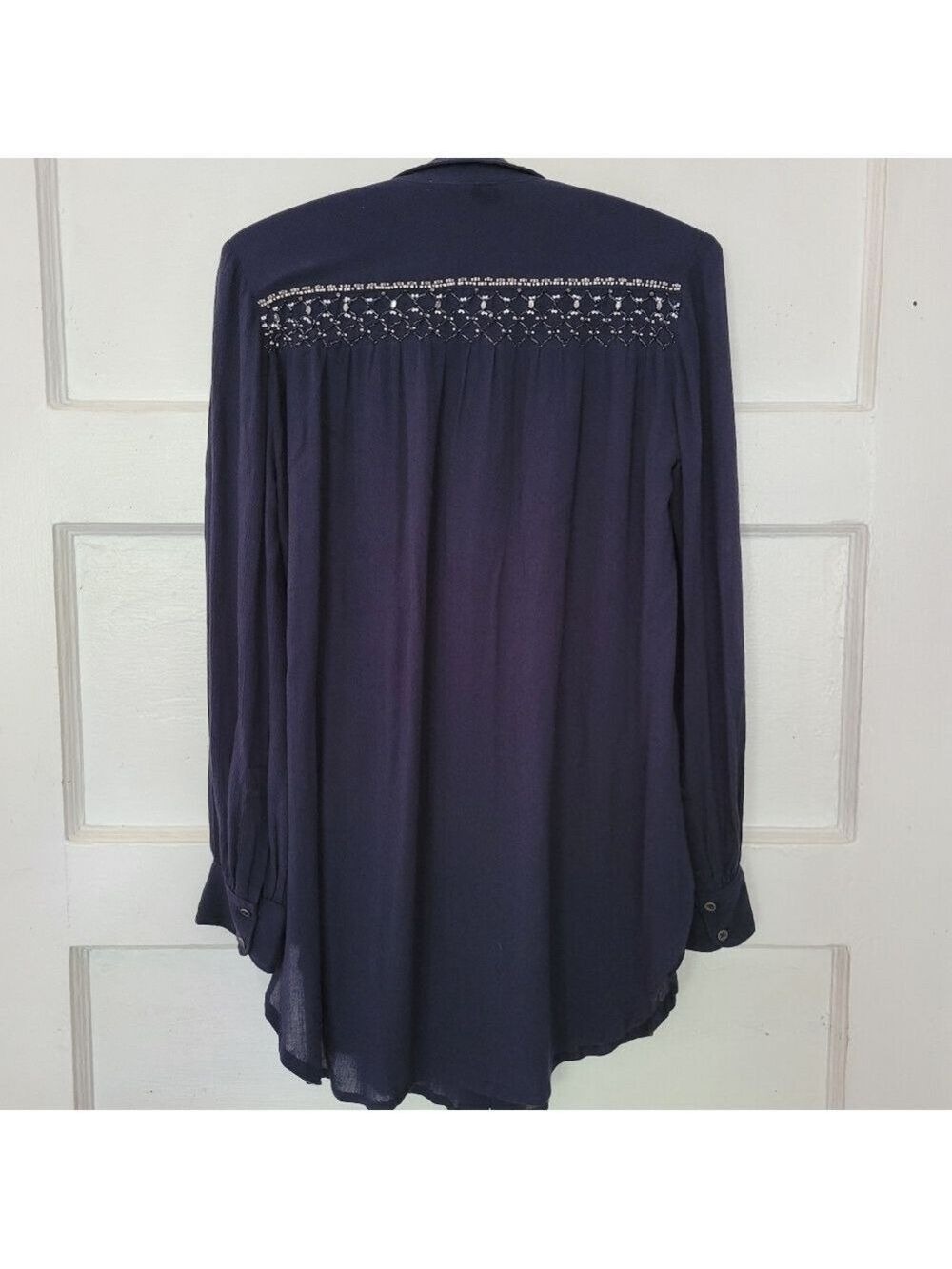 Anthropologie Floreat Beulah Beaded Buttton Up Pleat Front Long Sleeve Blouse - Picture 3 of 16